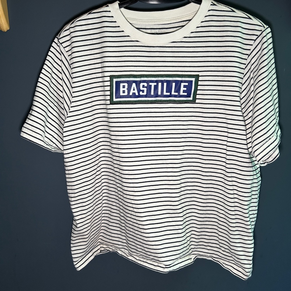 Bastille White & Black Striped Crewneck Tee